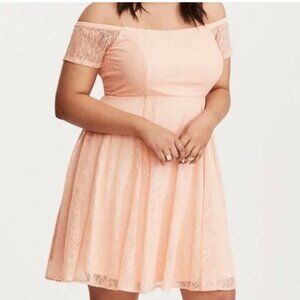 Torrid Blush Pink Lace Off Shoulder Fit and Flare Dress Size 20